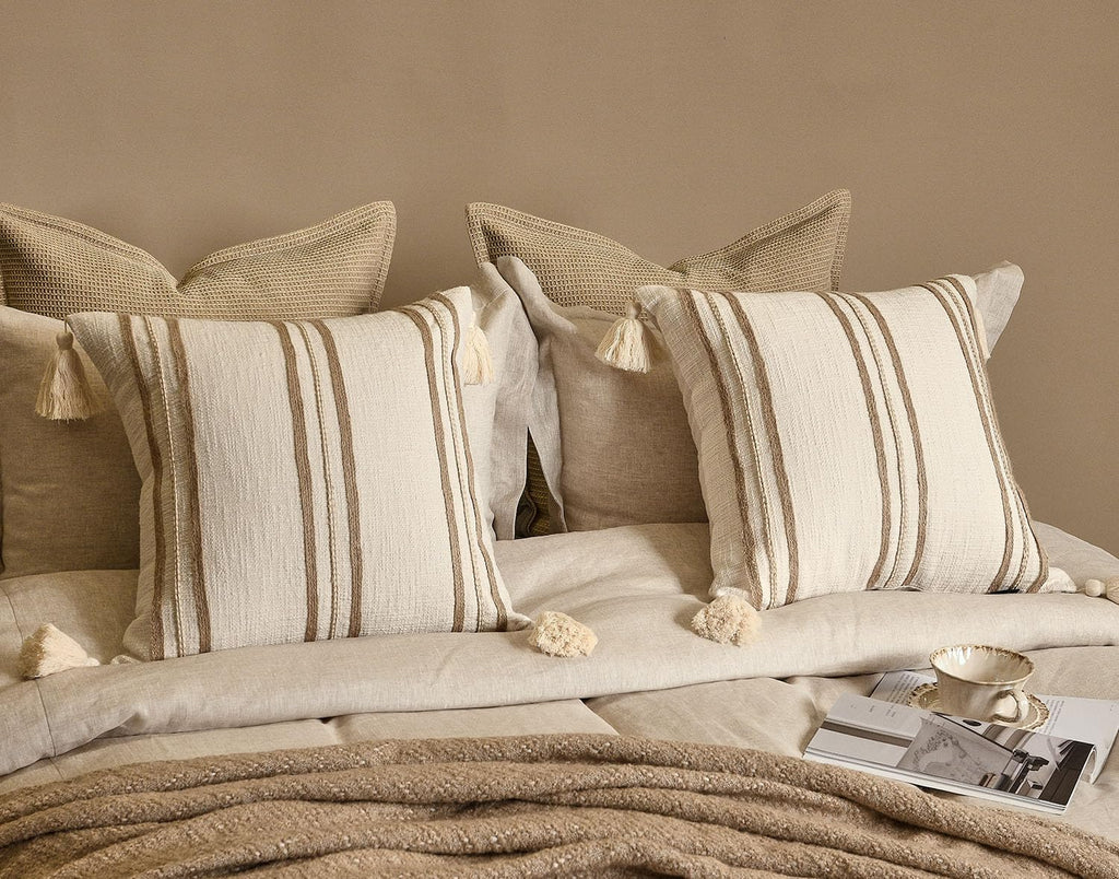 Aibuhome Beige Boho Decorative Throw Pillow Cover 20x20 Square Woven Textured Farmhouse Pillows Cushion Cases for Couch Bed Sofa Living Roo…