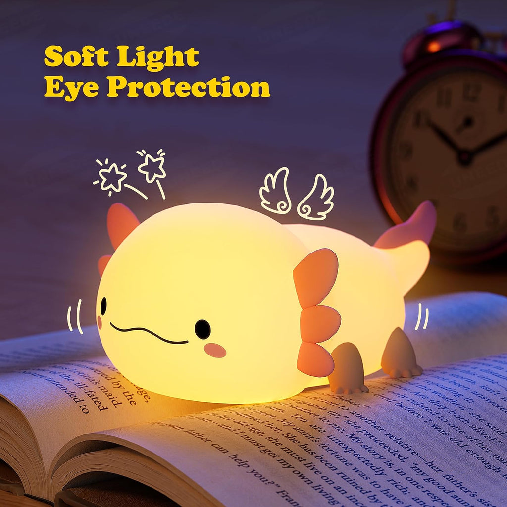 UNEEDE Axolotl Night Light for Kids, Animal Silicone Nursery Night Lamp, Rechargeable Table Lamp Bedside Lamp, Cute Room Decor Night…