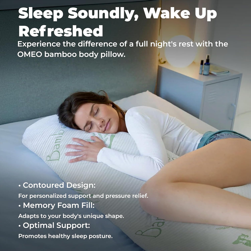 Omeo Full Rayon Bamboo Fiber Pillow Memory Foam Body Pillow for Side Sleeper, Huggable Long Body Pillow for Adults with Washable Pillowcase…