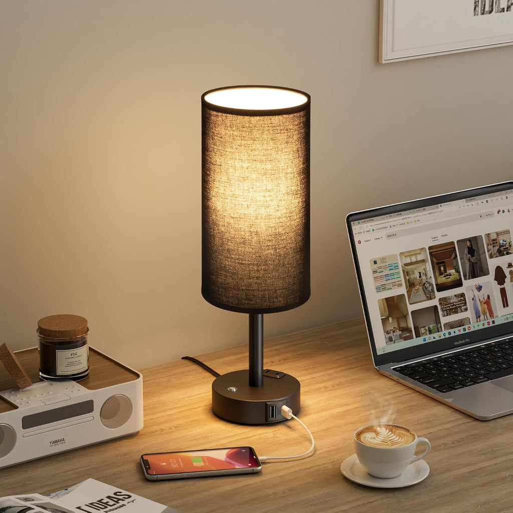 Aooshine Touch Bedside Table Lamp with Memory - Stepless Dimmable Lamp for Bedroom, Small Nightstand Lamp with Dual USB Charging Ports and…