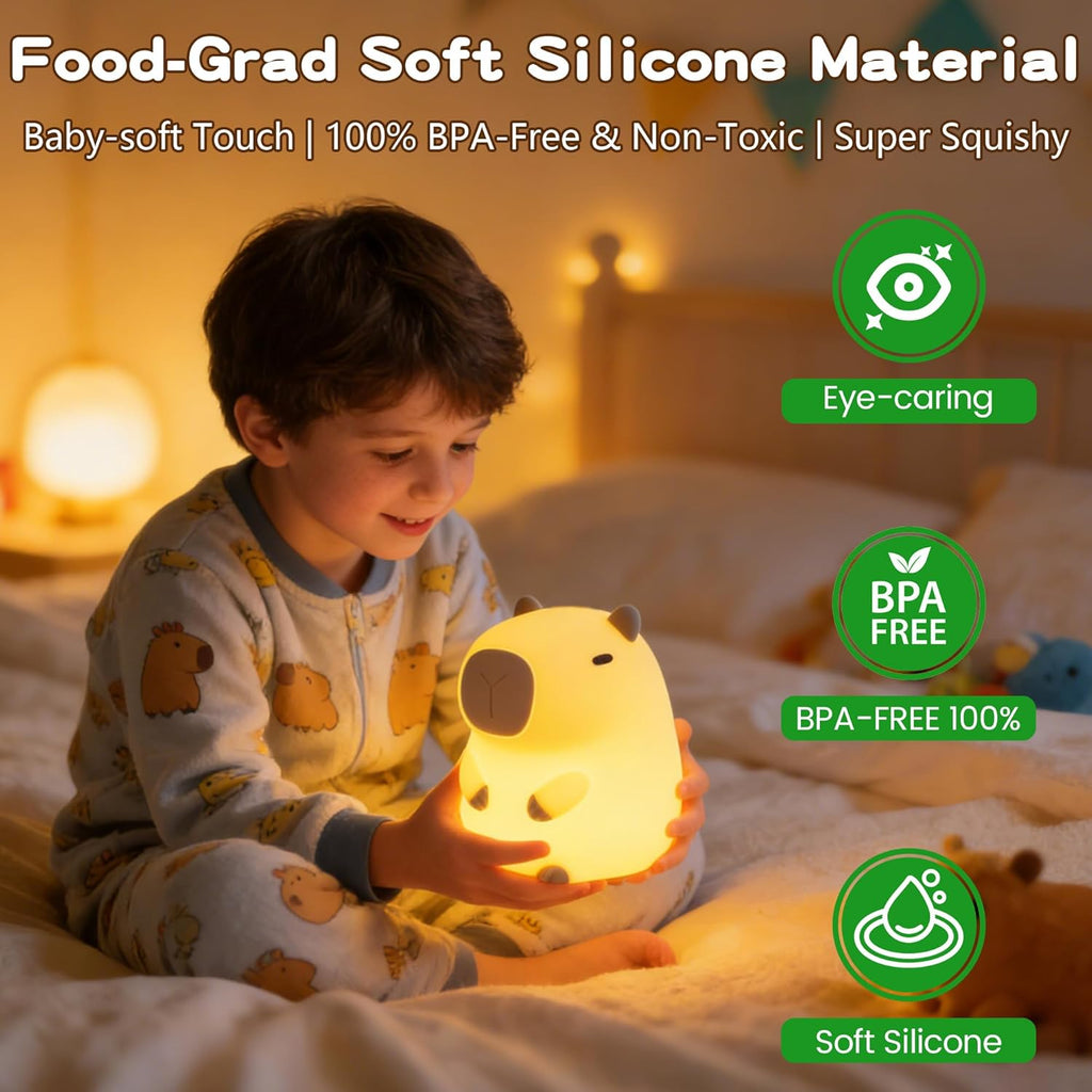FAMIDUO-BrightenYourLife FAMIDUO Capybara Night Light for Kids, Safe Squishy Silicone Nursery Light with Timer, Dimmable & Rechargeable Touch…