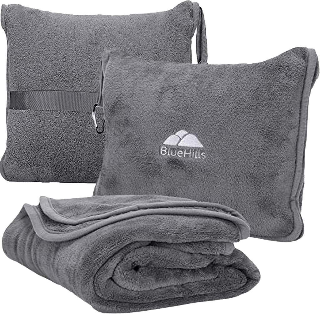 BlueHills Premium Soft Travel Blanket Pillow Airplane Flight Blanket Throw Bag Pillowcase Compact Large 2 in 1 Combo Warm Traveling Plane…