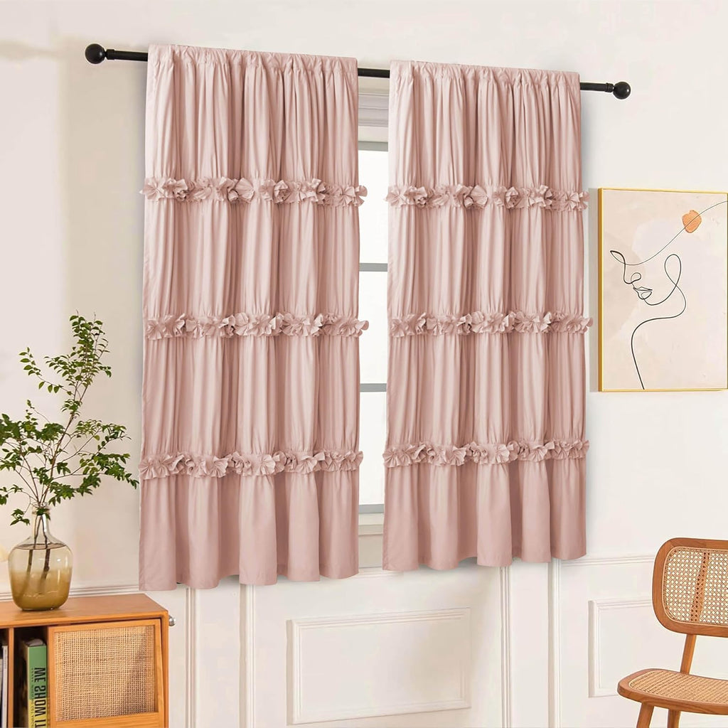 Homechoice Decor Thermal Insulated Blackout Window Curtains, 42" W x 63" L (Pair), Boho Ruched Window Treatments with 3 Rows of Butterfly…