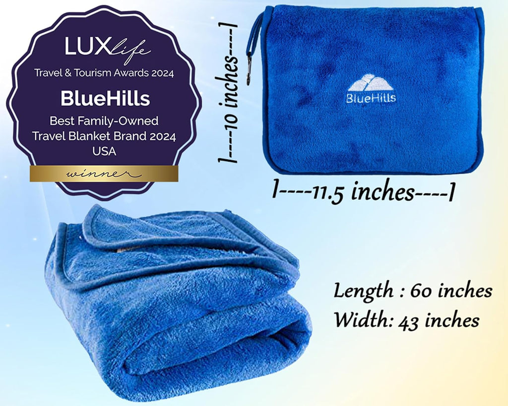 BlueHills 2-Pack Premium Soft Travel Blanket Pillow Airplane Blanket in Soft Bag Pillowcase with Hand Luggage Belt and Backpack Clip…