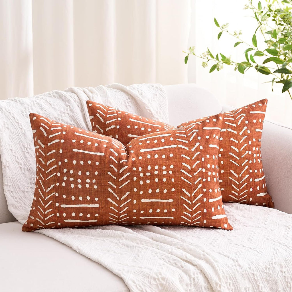 BONSTRAP Decorative Throw Pillow Covers Brick Red Farmhouse Lumbar Cushion Covers Boho Rectangular 12X20 Stripe Burnt Orange Pillowc…