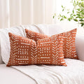BONSTRAP Decorative Throw Pillow Covers Brick Red Farmhouse Lumbar Cushion Covers Boho Rectangular 12X20 Stripe Burnt Orange Pillowc…