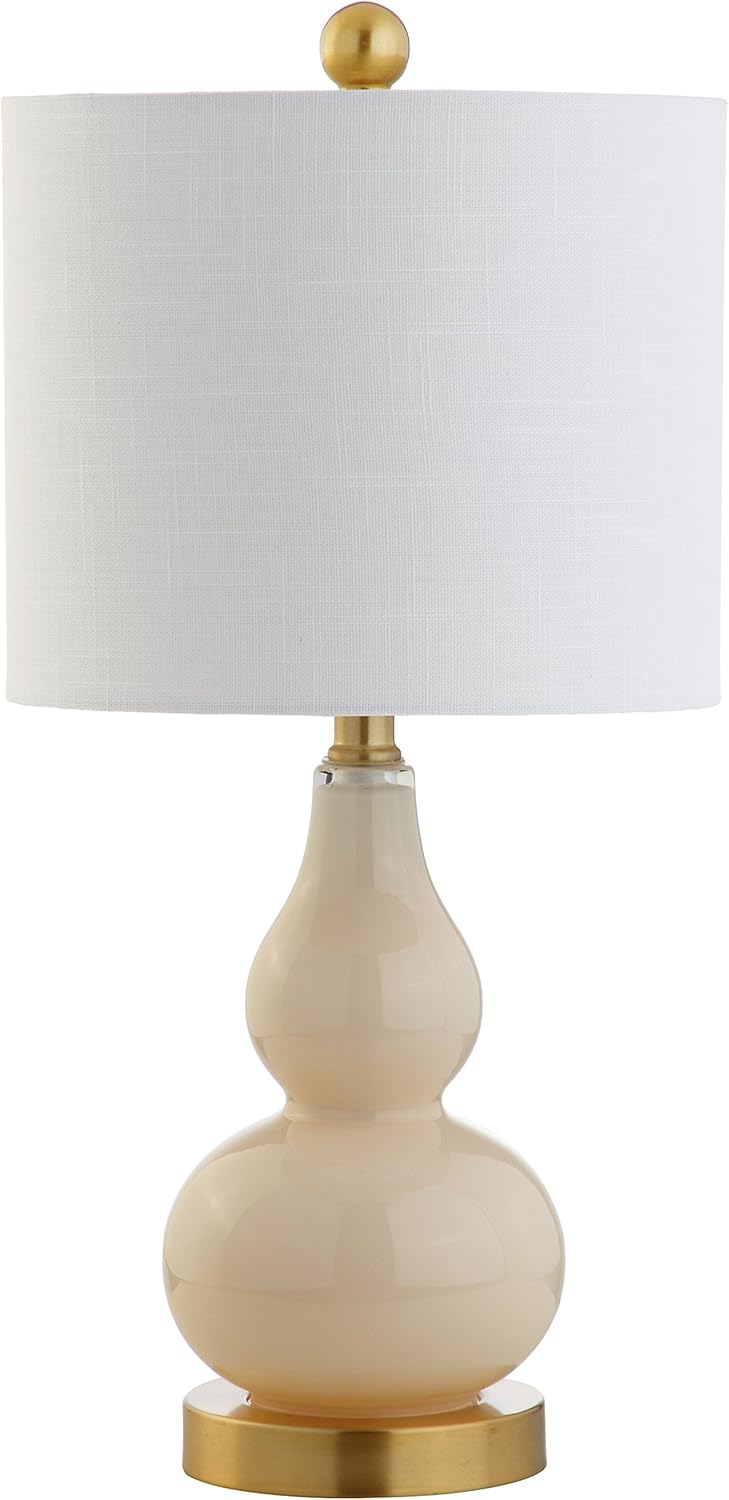 JONATHAN Y 20.5" Ivory Glass Table Lamp, Modern Gourd Bedside Nightstand Lamp for Bedroom, Living Room, White Linen Shade, LED Bulb…