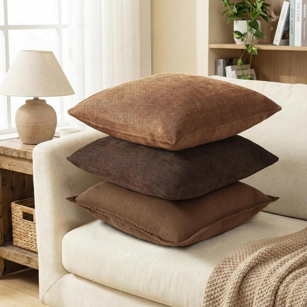 decorUhome Chenille Throw Pillow Covers 18x18 Set of 2, Square Decorative Pillow Covers with Zipper for Couch, Sofa, Living Room, Taupe