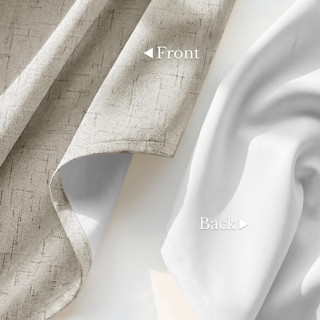Nicetown 100% Blackout Linen Curtains Beige 90 inch Curtains for Bedroom, White Liner Composite Grommet Thermal Drapes Home Decor Window Tr…