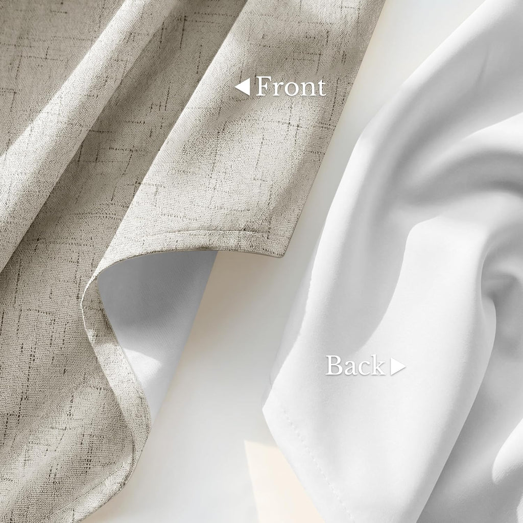 Nicetown 100% Blackout Linen Beige Curtains 84 inches Long for Living Room, White Liner Composite Grommet Bedroom Thermal Drapes Casual Hom…
