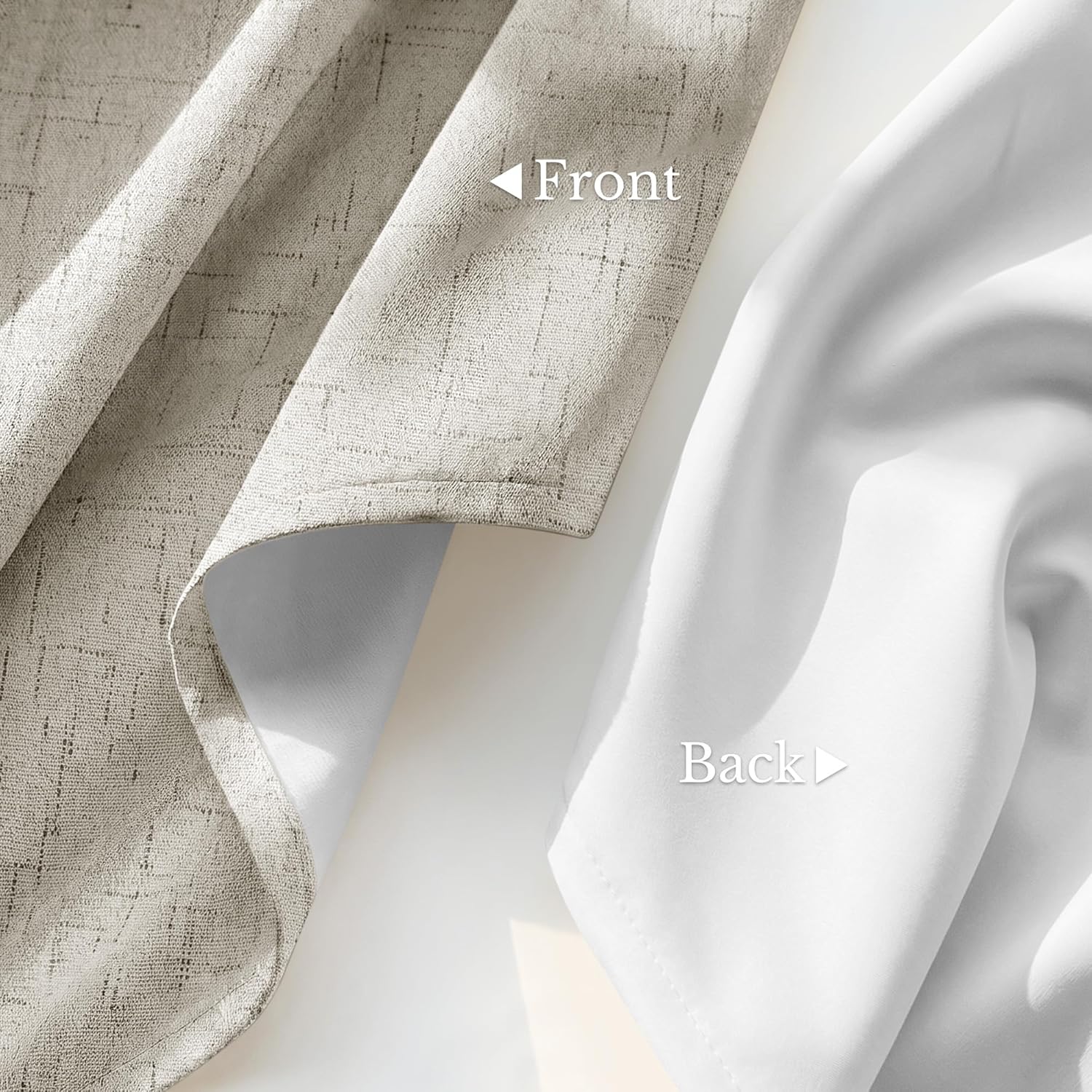 Nicetown 100% Blackout Linen Beige Curtains 84 inches Long for Living Room, White Liner Composite Grommet Bedroom Thermal Drapes Casual Hom…