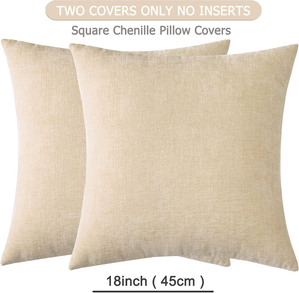 Gawamay Decorative Square Throw Pillow Covers 18"x18" Inch Set of 2, Super Soft Chenille Pillows Farmhouse Fall Pillowcase for Living Room…