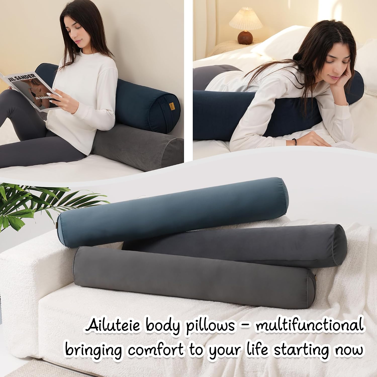 Body Pillow for Adults, Long Round Pillow, Big Cylindrical Pillow, Large Full Bolster Pillows for Side Sleepers (Teal Blue, 39.37"*7.87")