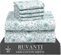 Ruvanti 100% Cotton Percale Sheets California King Size 6 Piece Set, Cooling Bed Sheets for Hot Sleepers, Deep Pocket 14”, Breathable Light…