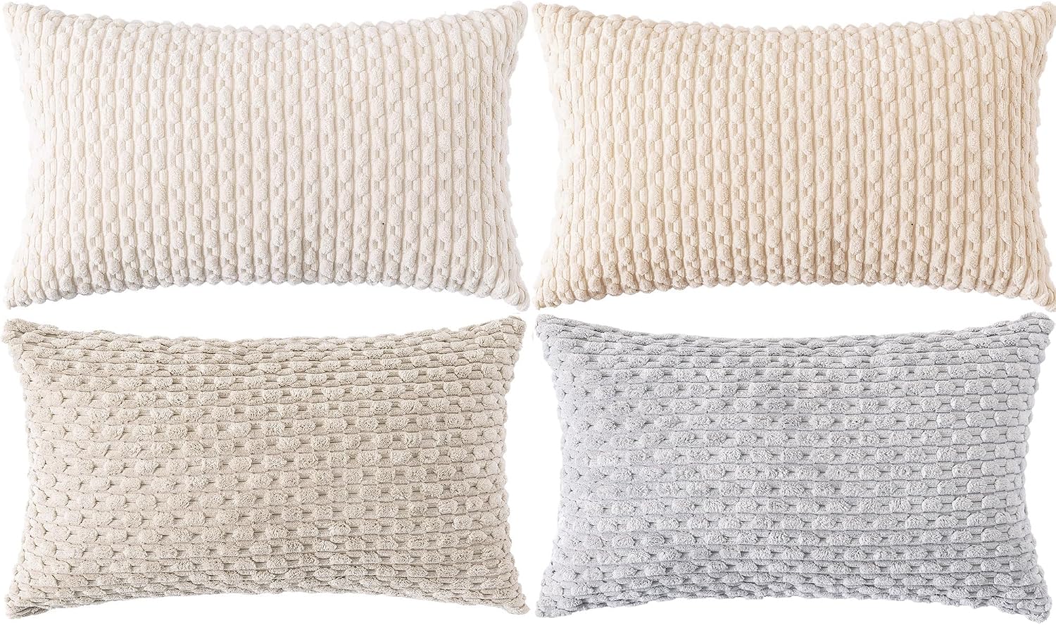 Cozoomy Set of 4 Neutral Decorative Throw Pillow Covers 12x20 Inch Corduroy Pillow Covers for Bed Couch Sofa Living Room Soft Cushion Cases…