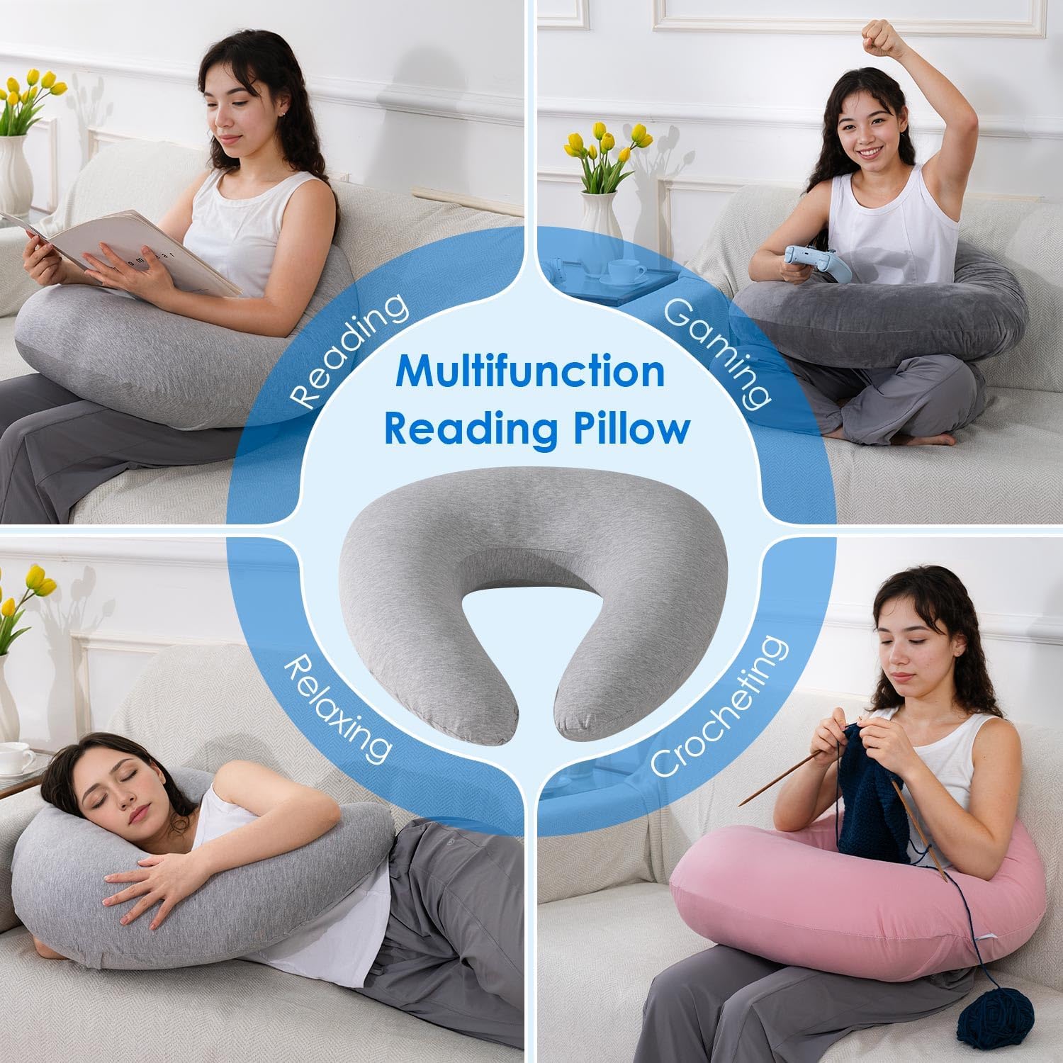 QUEEN ROSE Reading Pillow for Gaming, Lap Desk Pillow for Sitting in Bed or Sofa, Compact Arm Support Pillow for Reading, Playing or…