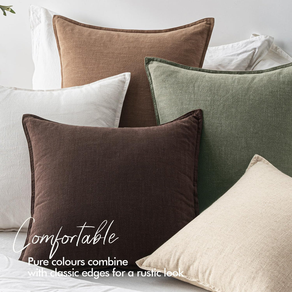 EMEMA Throw Pillow Covers Decorative Linen Pillow Covers 22x22 Inch Light Olive Green Boho Farmhouse Neutral Couch Throw Pillows for Bed…