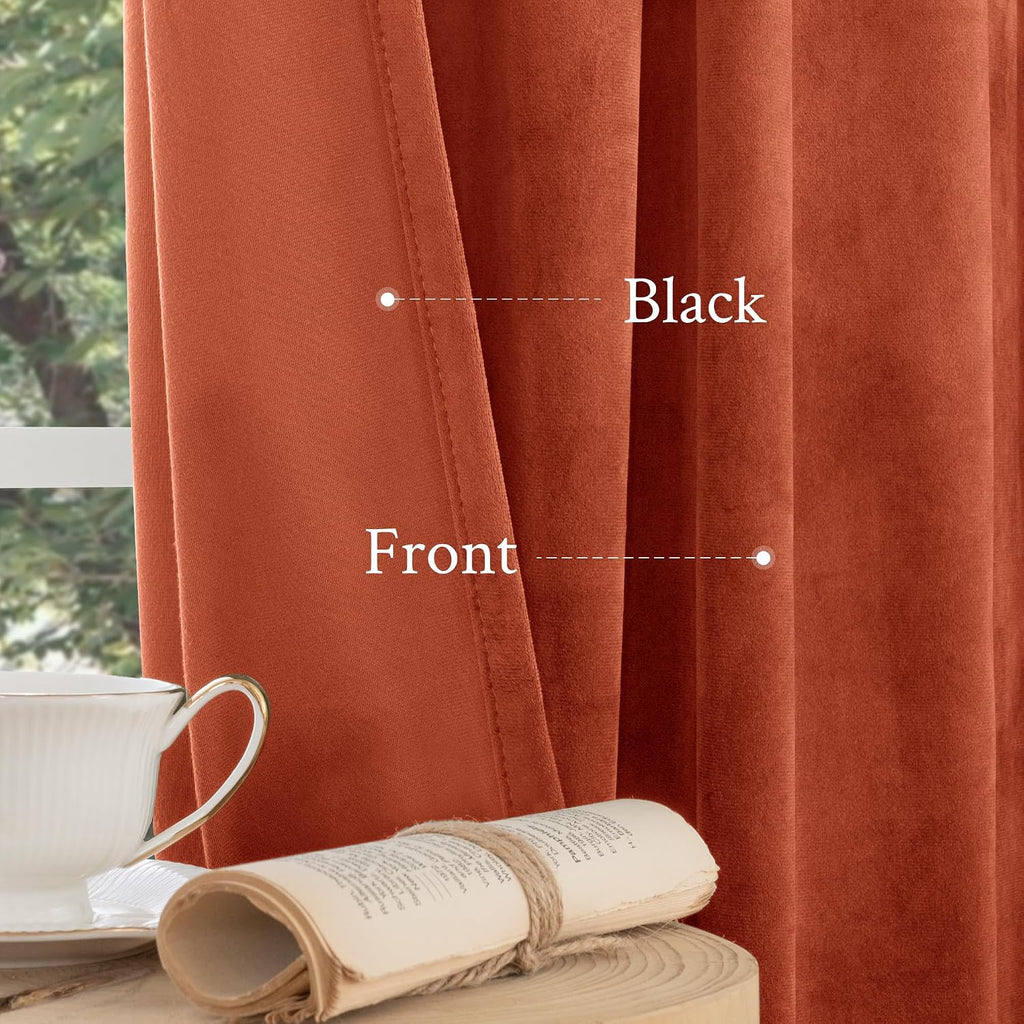 Lamit Terracotta Velvet Curtains 80 Inch for Bedroom, Rust Fall Decor Room Darkening Panels for Farmhouse Thermal Noise Reducing Living Roo…