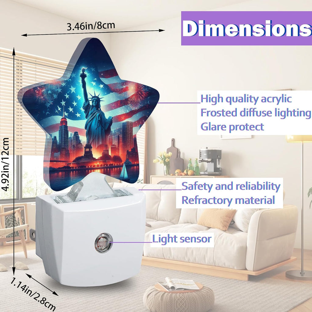 Energy Efficient Nightlights Plug in Wall, Statue of Liberty Night Light for Kids Bedroom Decorative, American Flag Dusk-to-Dawn Sensor…