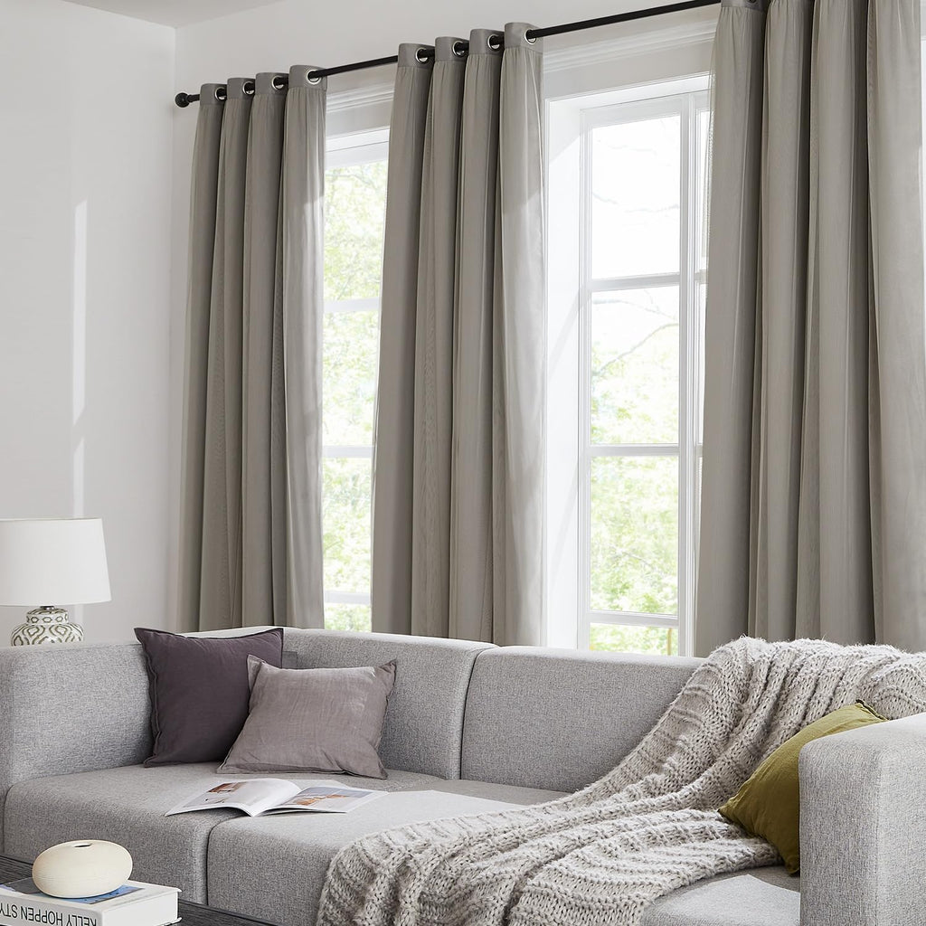 Swandream 100% Blackout Curtains for Bedroom, Double Layer Grey Curtains, Black Out Curtain 84 inch Long with Sheer Overlay for Living Room…
