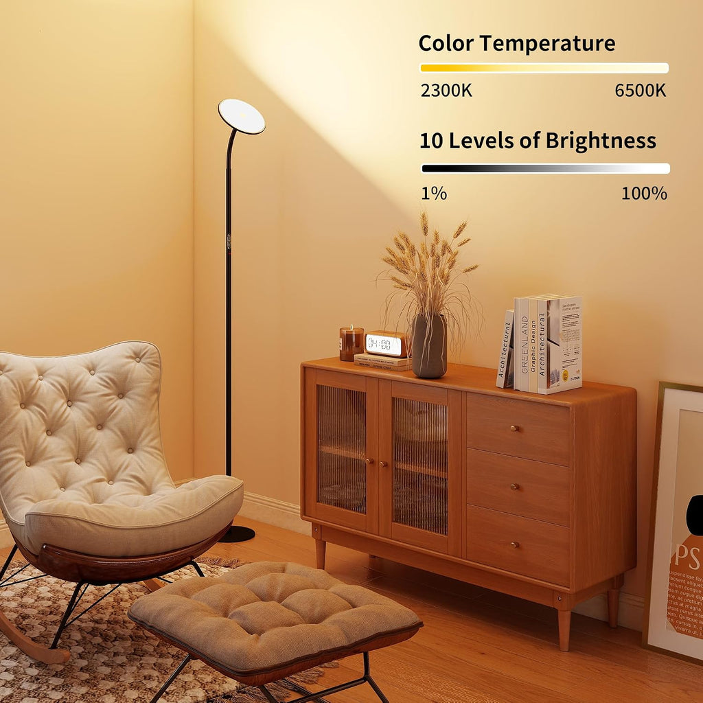 chiphy 60W Torchiere Floor Lamp, Sky LED Floor lamp, 76'' Height Adjustable, 10-Level Brightness & Color Temperature, 360° Adjustable…