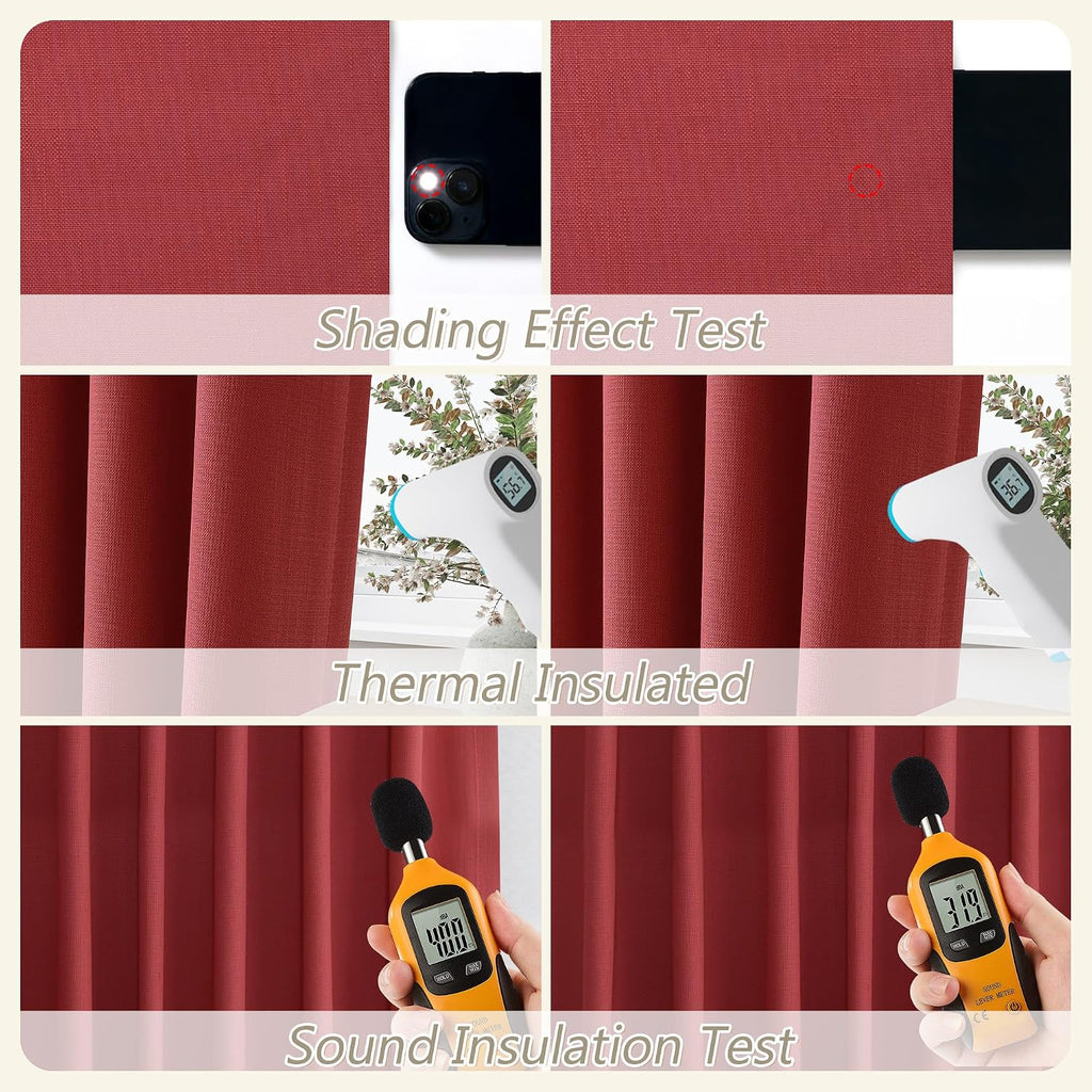 Guken Red 100% Blackout Linen Curtains 84 Inch Length 2 Panels Set for Living Room Bedroom Back Tab/Rod Pocket Thermal Insulated Black Out…