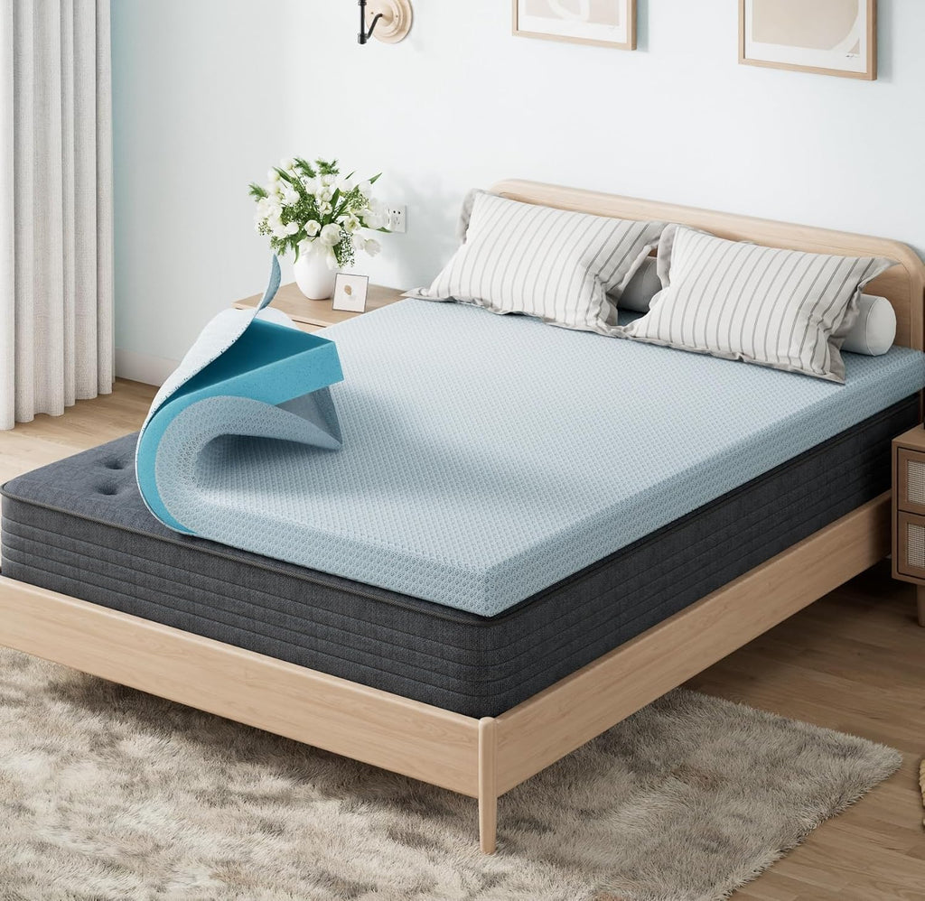 OhGeni 2 Inch Queen Memory Foam Mattress Topper Pad with Cover, Soft Bed Cover with Anti-Slip Base, Enhanced with Cooling Gel, Comfort for…