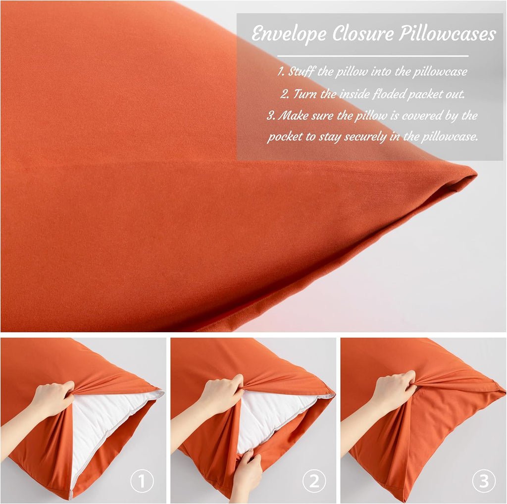 Ntbay King Pillow Cases Set of 2, 2 Pack Brushed Microfiber 20x36 Pillow Cases, Soft, Wrinkle, Fade, Stain Resistant Brunt Orange Pillow Ca…