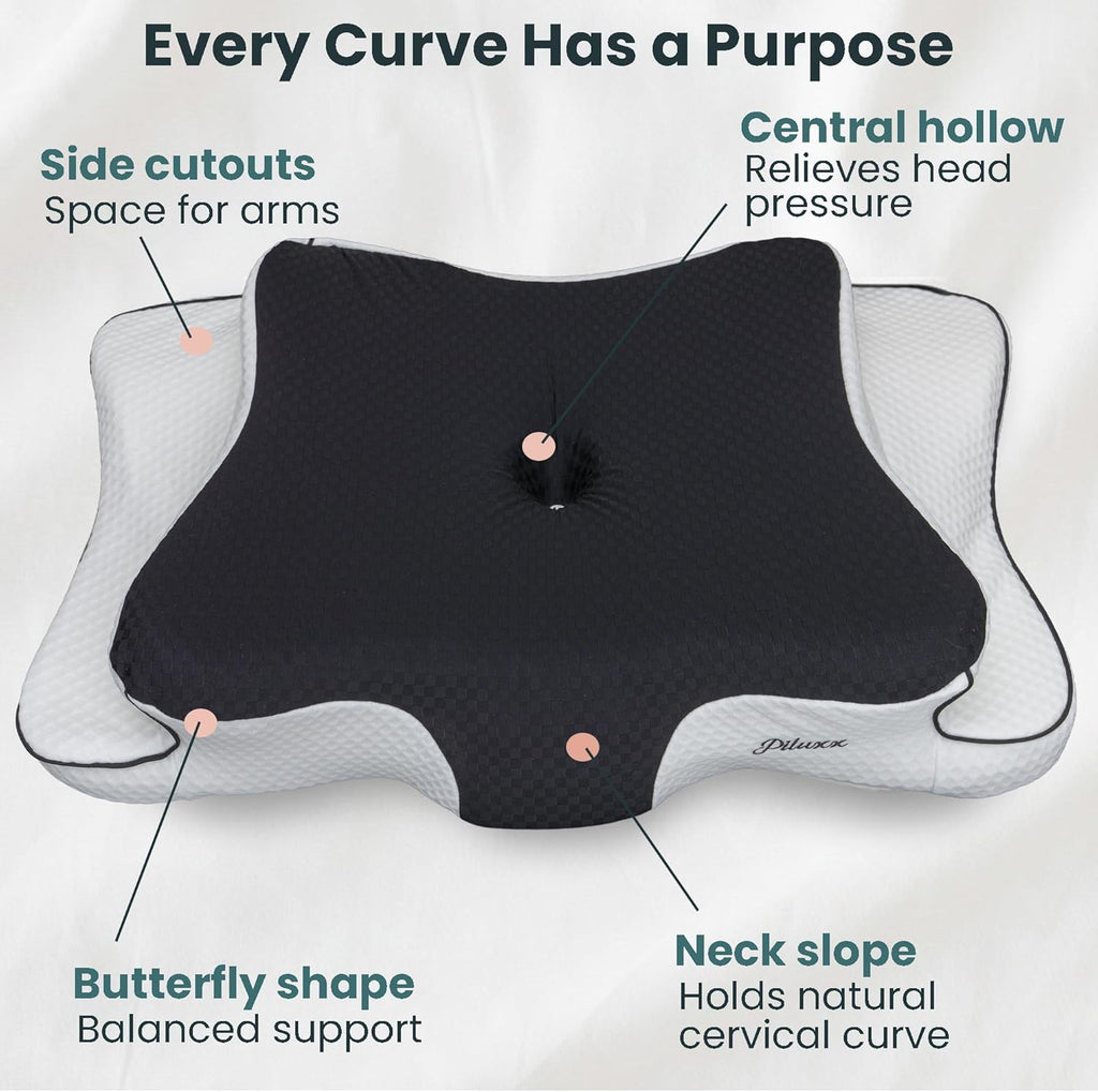 piluxx Cervical Neck Pillow for Sleeping – Cooling Memory Foam Cervical Pillow for Side Sleepers and Back Sleepers – Contour Ergonom…