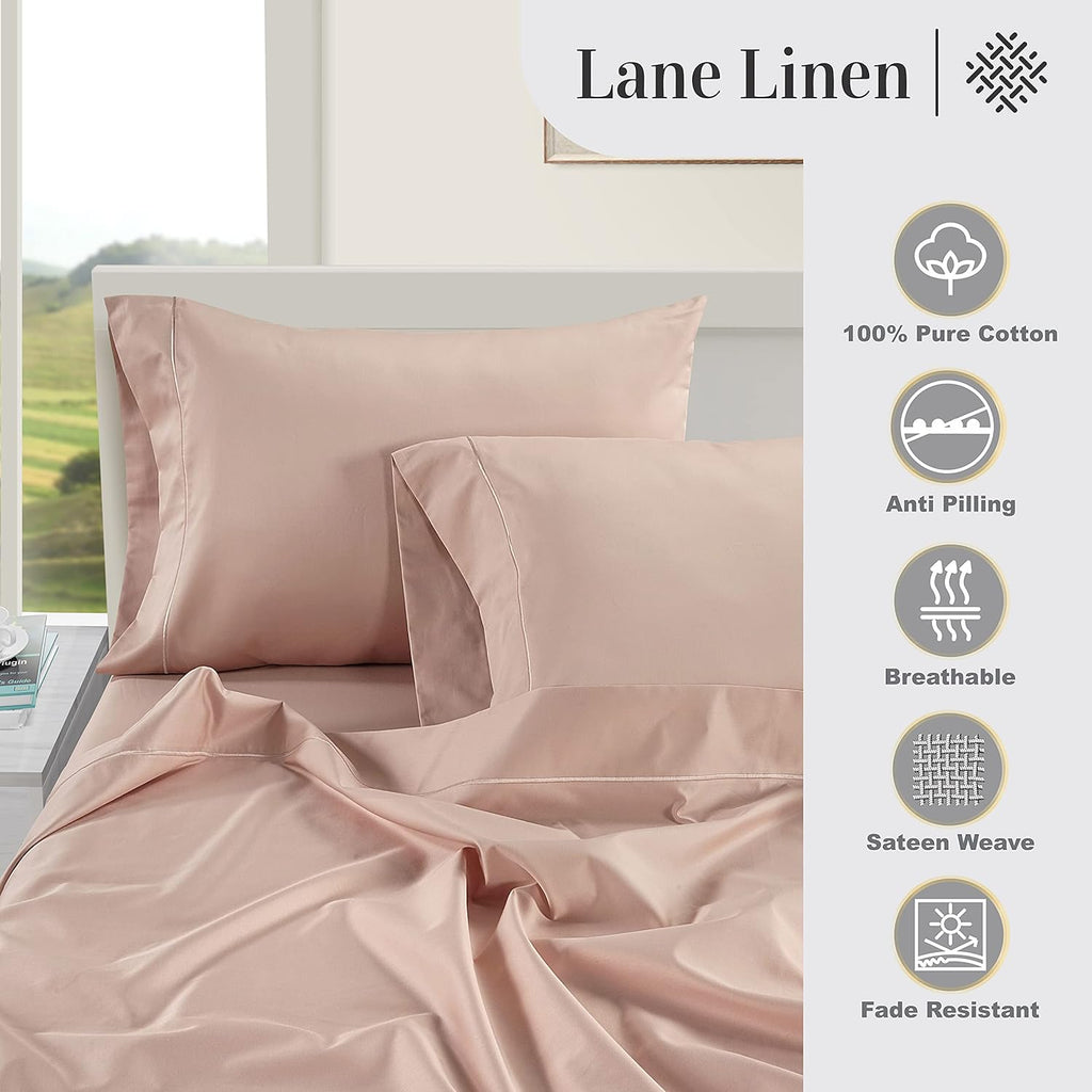 LaneLinen LANE LINEN Pillow Case Covers King Set of 2 100% Egyptian Cotton Sateen Soft Cool & Smooth Cases - Sepia Rose Cotton