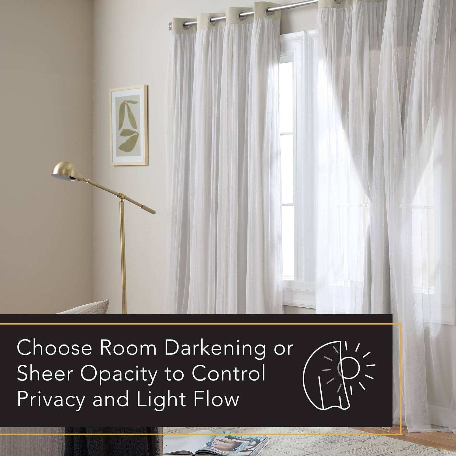 TOWN & COUNTRY LUXE Talia Double Layer Indoor Curtains, Sheer and Room Darkening Blackout, Grommet Top, Energy Efficient, 2-Pack Set…