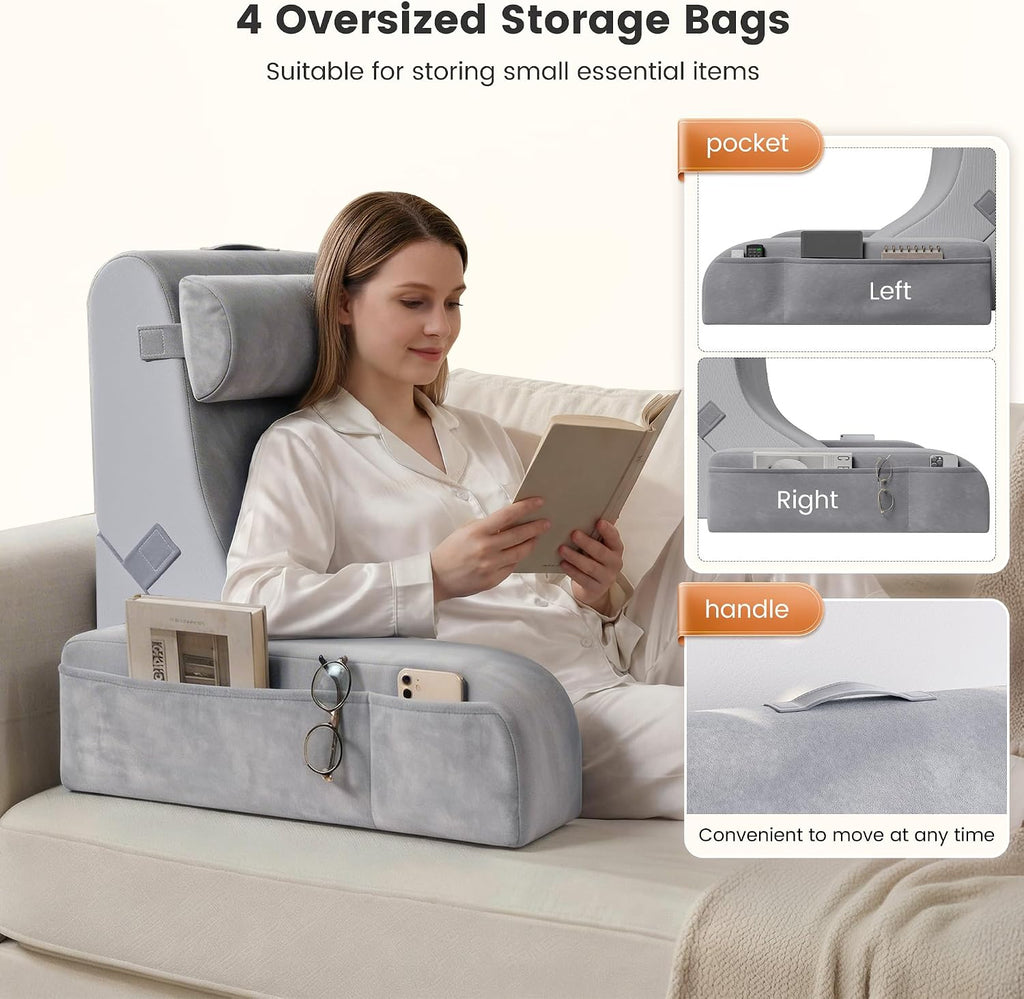 ElevateYourHome, EnhanceEver Homkdom Reading Pillow for Sitting in Bed Adult, 22" Back Pillow for Bed Sitting up with Armrests & Sto…