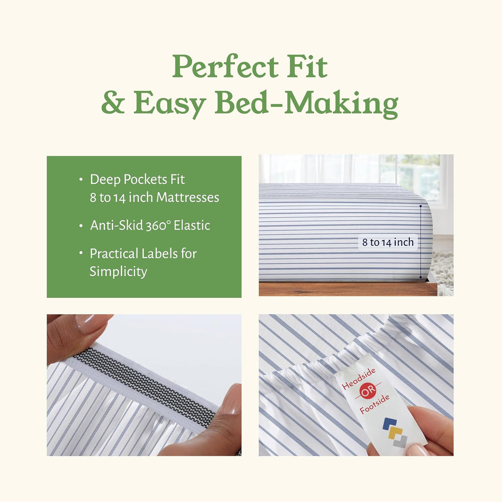 CaliforniaDesignDen California Design Den Striped Twin Sheets Set - 100% Organic Cotton, Soft and Crisp Percale Sheets with Deep Pockets, D…