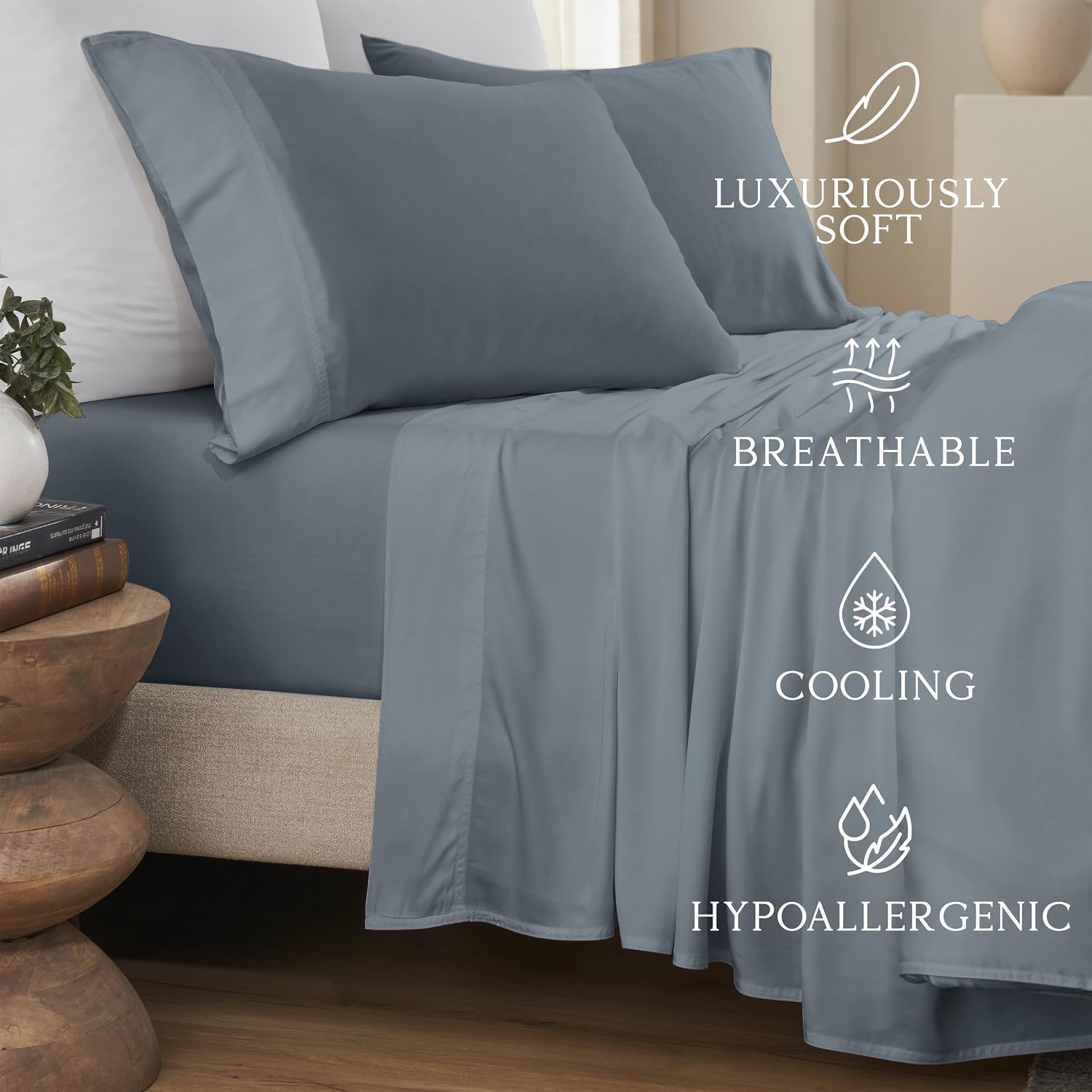 KARISSA MAE Pure Viscose from Bamboo Full Size Sheet Set | 100% FSC Certified | Luxuriously Soft | Cooling | 18" Deep Pocket w/Corner…