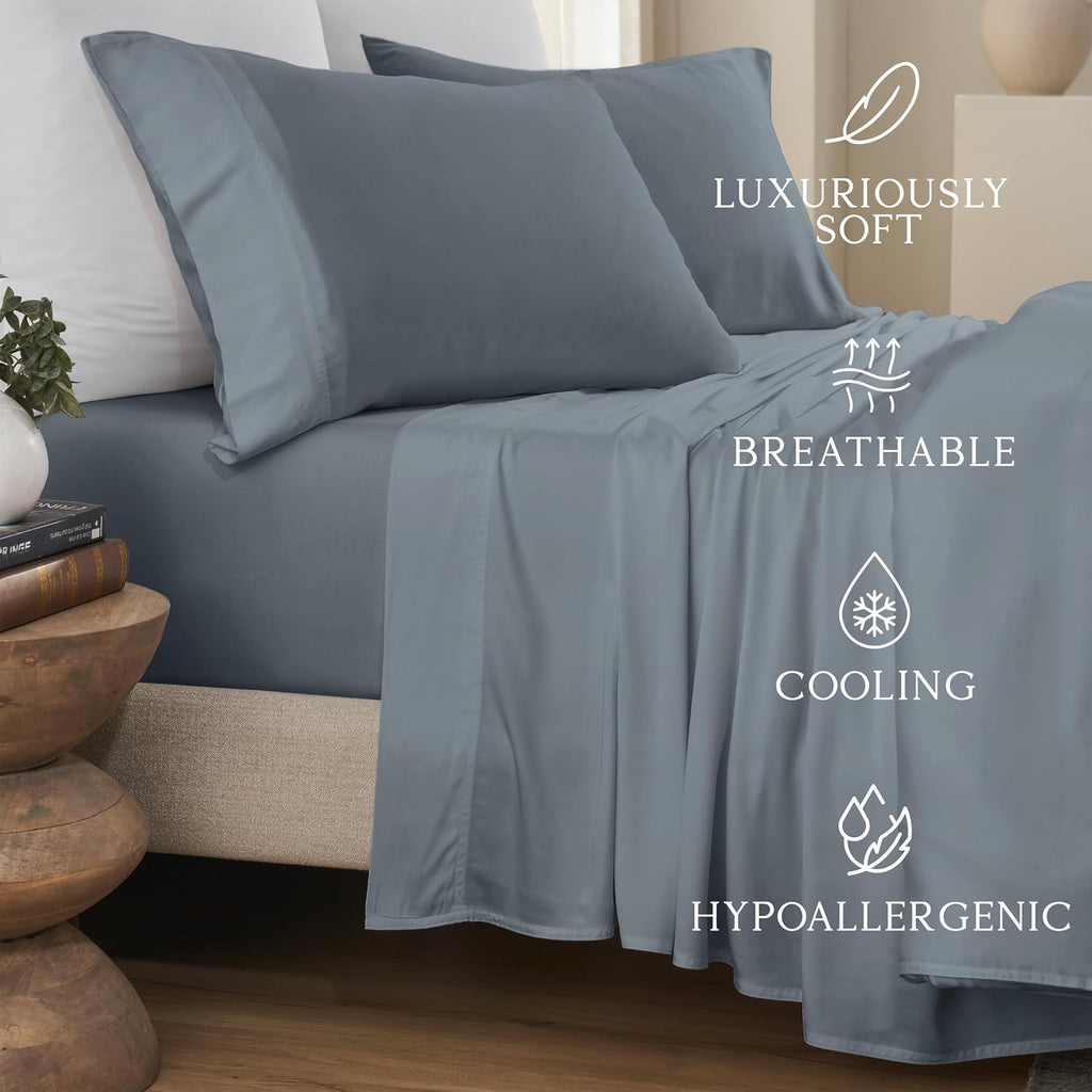 KARISSA MAE Pure Viscose from Bamboo Twin XL Size Sheet Set | 100% FSC Certified | Luxuriously Soft | Cooling | 18" Deep Pocket w/Corner…