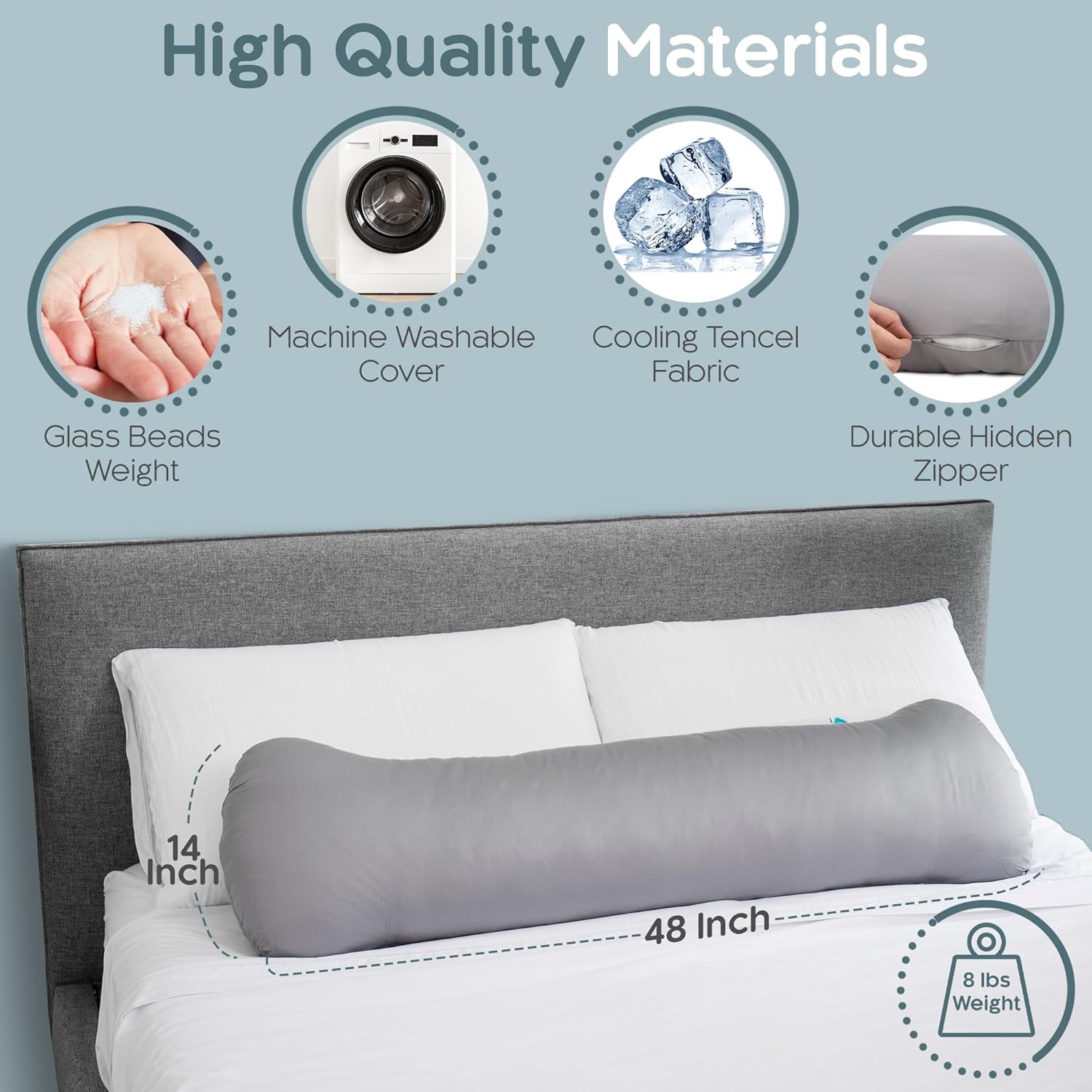 SleepCloud Weighted Body Pillow 8lbs - Weighted Pillow for Deeper Sleep (48" x 14") - Cooling Body Pillows for Adults, Full Body Pillow…