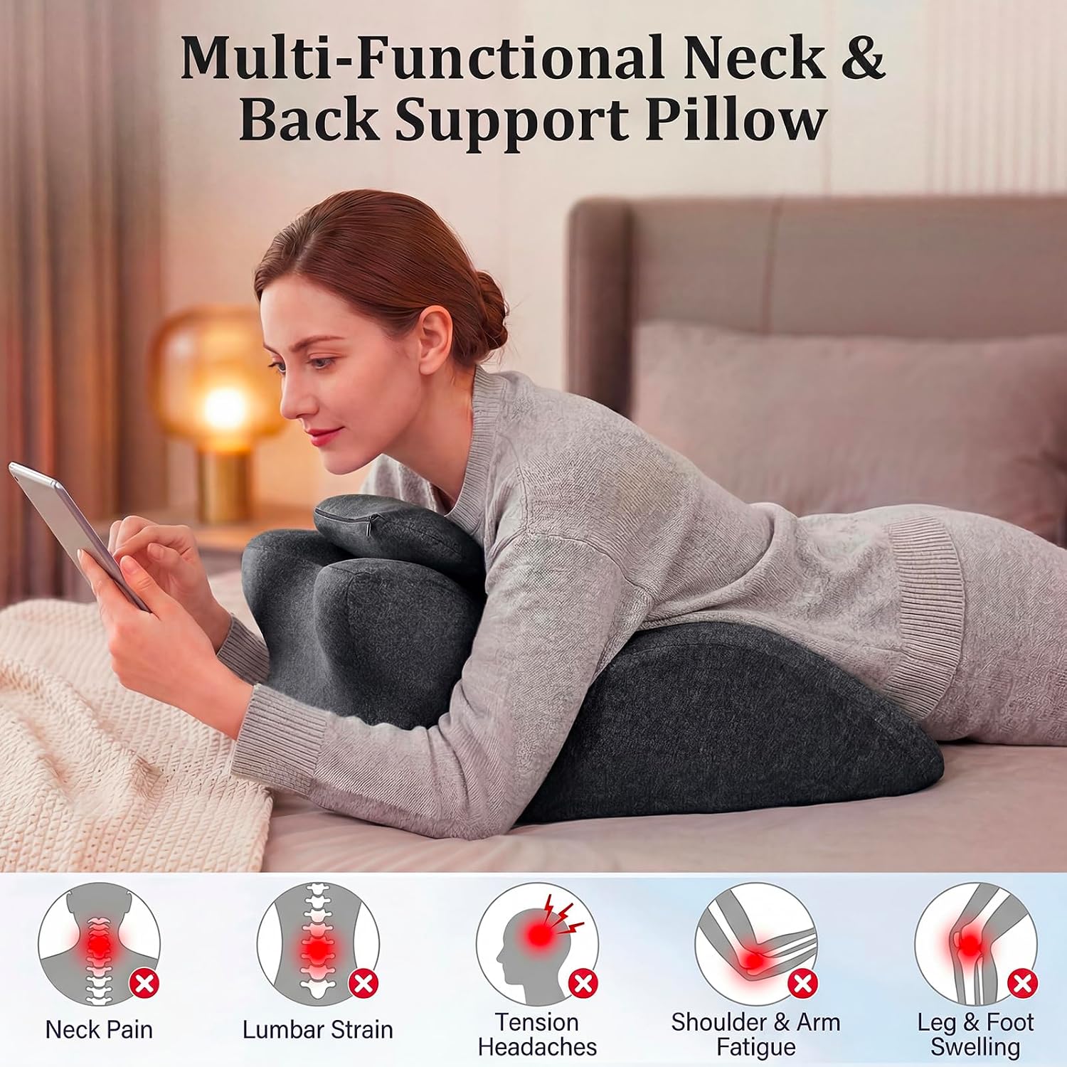 Ergonomic Contoured Support Pillow, 27°Angle Wedge Memory Foam Pillow, Multi-Functional Neck Back Waist Pillow for Bed Sleeping &…