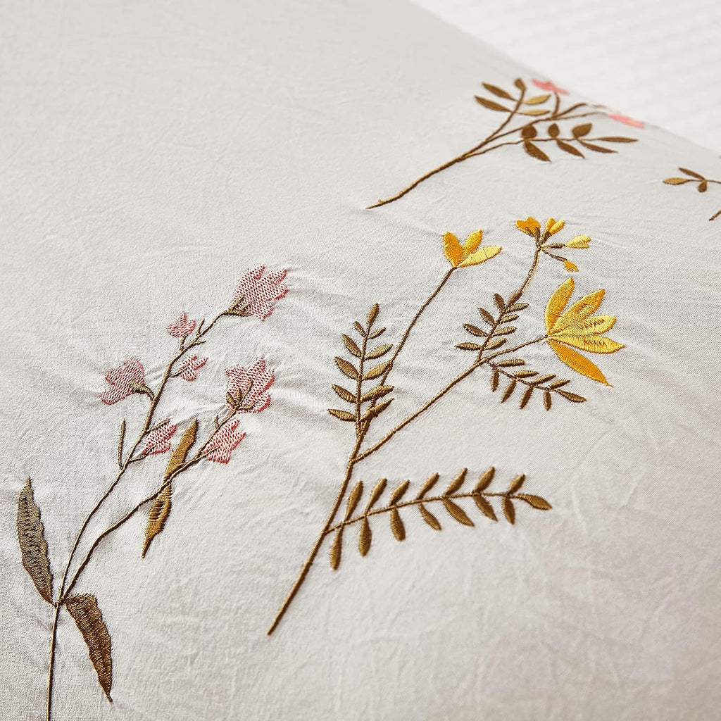 Moveover MOVE OVER Beige Flower Body Pillow Cover 20x54 Body Pillow Covers Embroidery Flower Long Pillow Covers Girls Women Pink Yellow Spr…