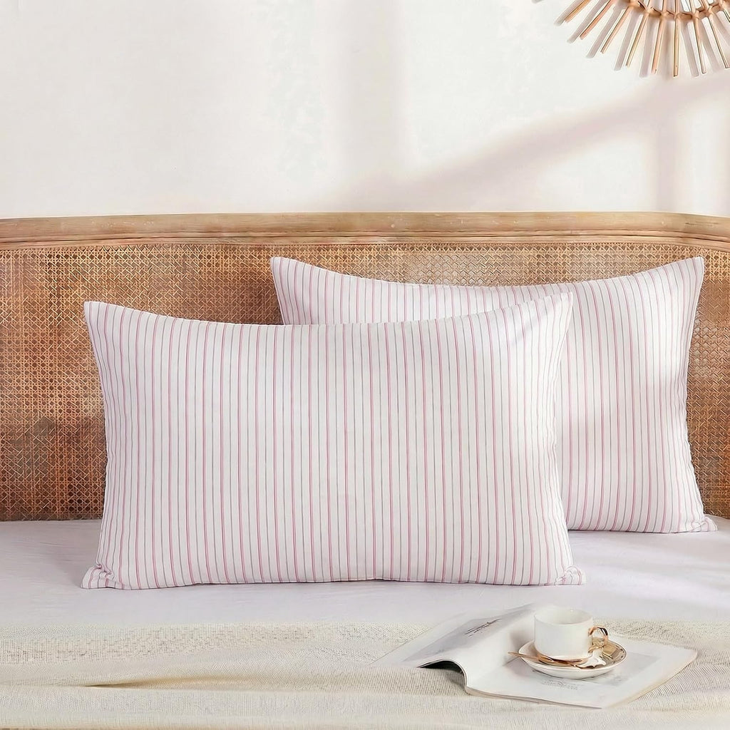 Merryword King Size Pillowcases, 100% Cotton Pillow Cases, White & Pink Striped Pillowcases, Soft Breathable Ticker Stripe Pillow Covers, S…