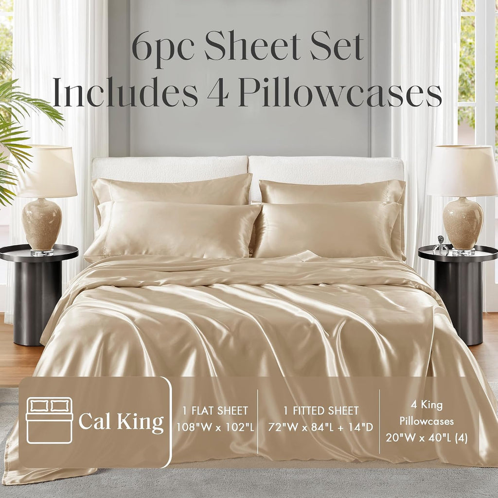 Madisonpark Madison Park Satin Sheets Cal King Size, Luxurious Silky Bed Sheets, Elastic 14" Pocket fits up to 16" Mattress, Wrinkle-Free,…