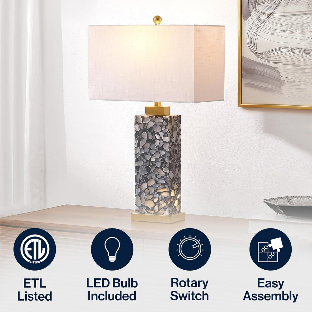 Jonathany JONATHAN Y 27.5" Black Alabaster Gold Rectangular Table Lamp with Night Light Contemporary Coastal Bedside Lamp for Bedroom with…