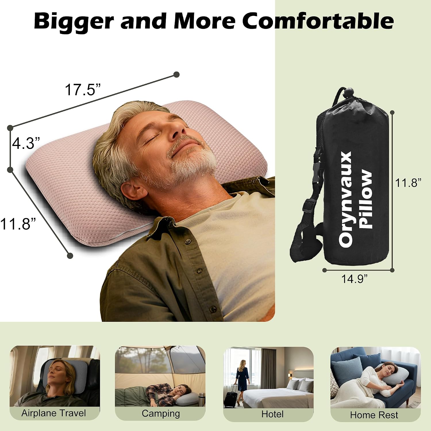 BetterSleepAnywhere! Cooling Camping Pillow, Memory Foam Travel Pillow with Adjustable Buckle Strap & Storage Bag