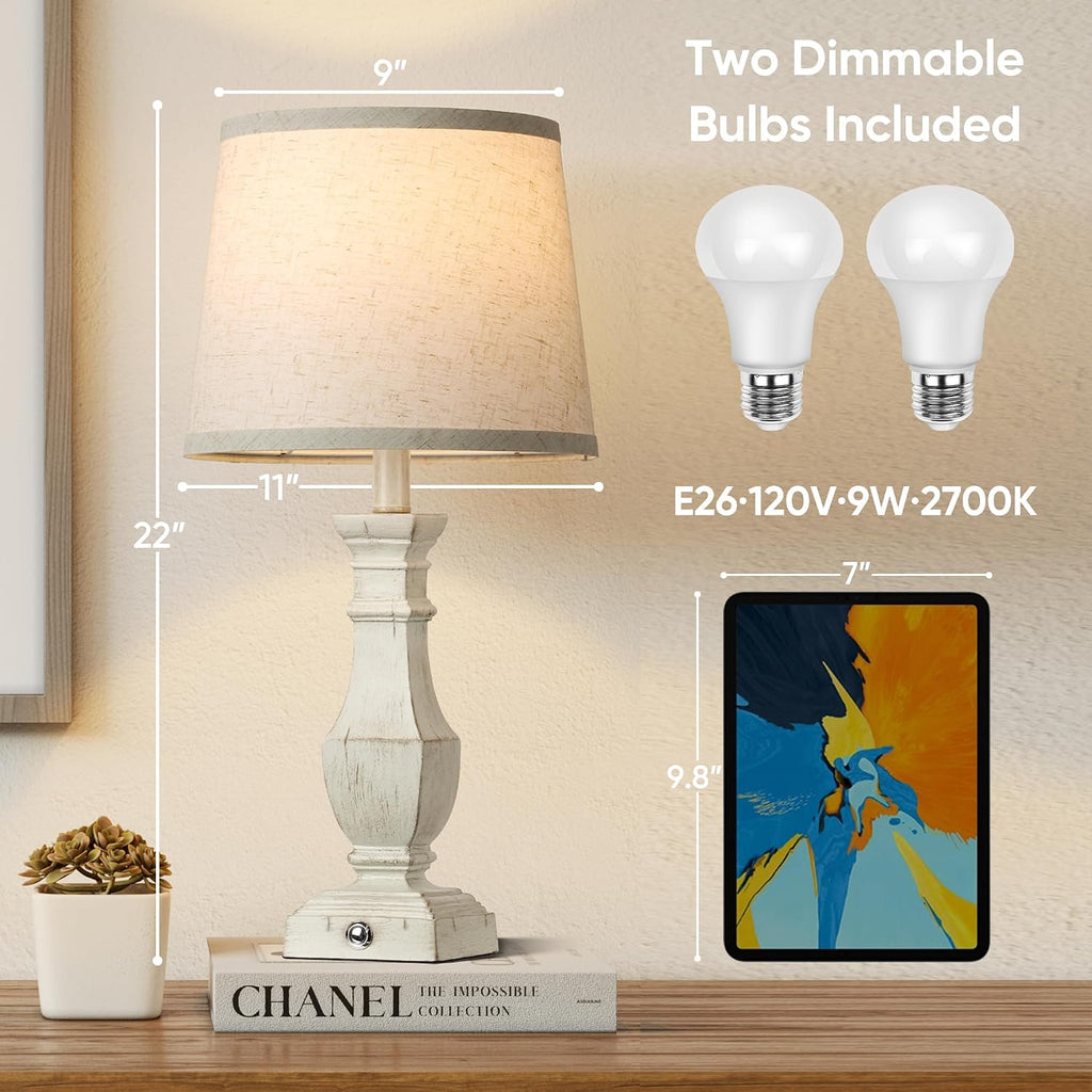 ROTTOGOON Dimmable Table Lamps Set of 2, Rustic Farmhouse Table Lamps for Living Room Bedroom, Bedside Desk Lamps for End Tables, Touch…
