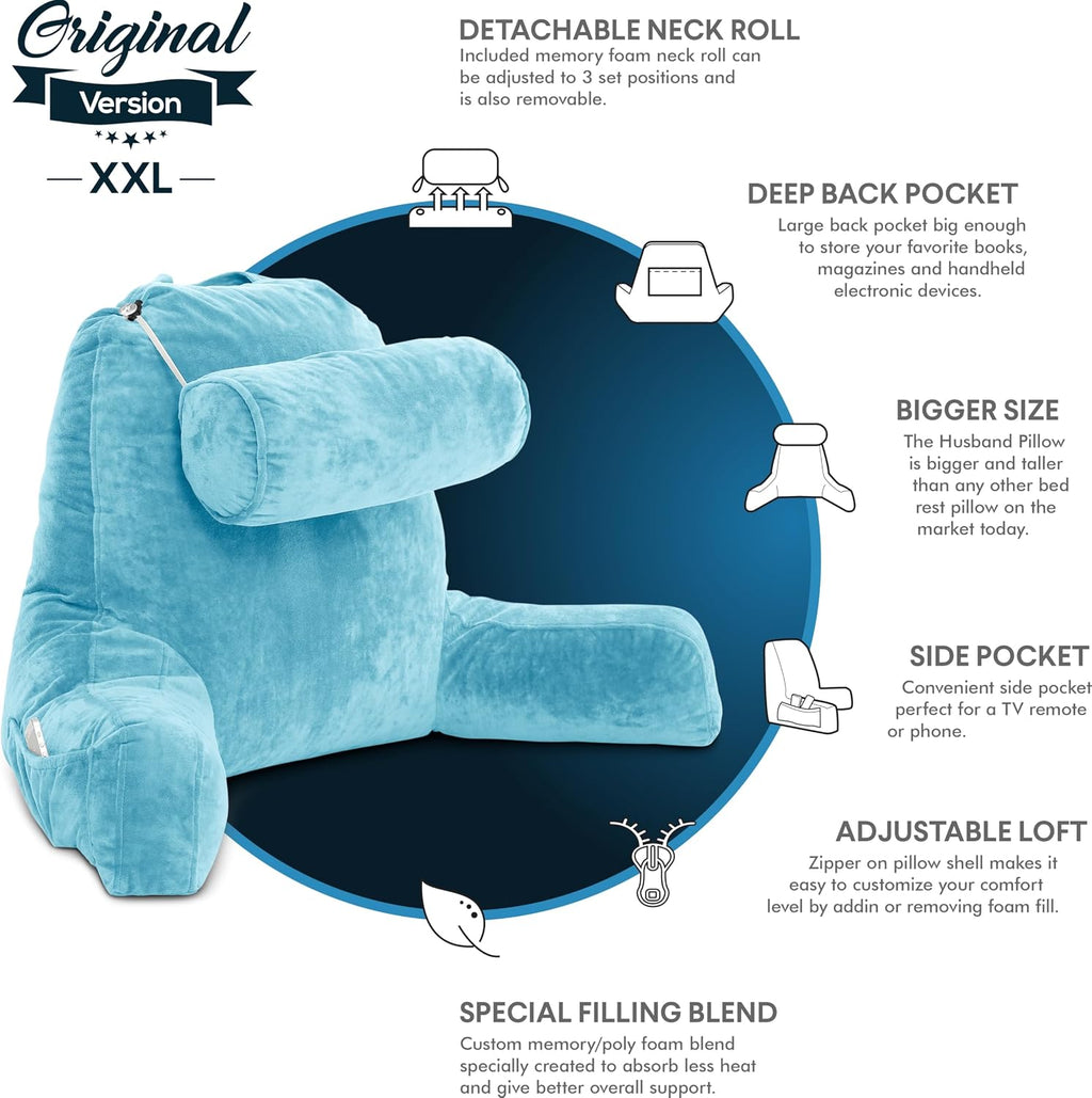 Husband Pillow XXL The Original for Adults - 30" Tall Backrest for Sitting Up in Bed - Firm Support Reading, Bed Rest Pillow for Adult…