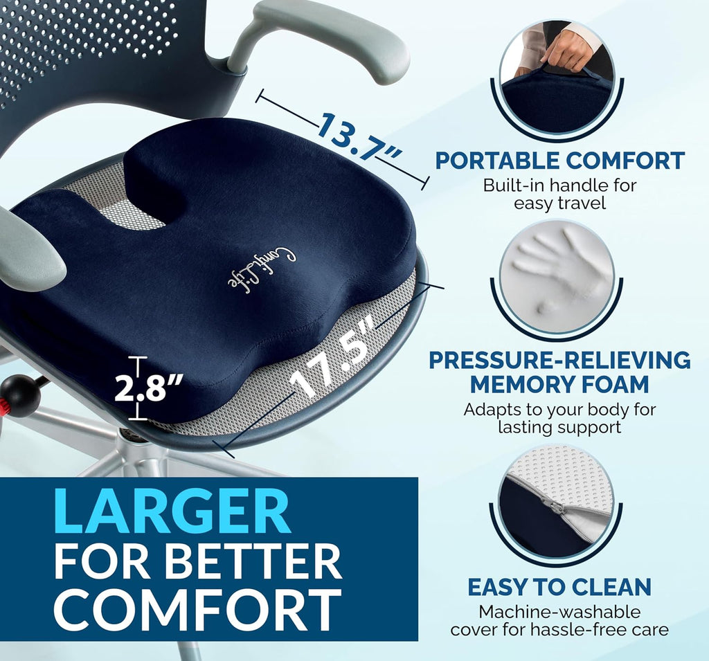 ComfiLife Gel Enhanced Seat Cushion – Office Chair Cushion – Non-Slip Gel & Memory Foam Coccyx Cushion for Tailbone Pain - Desk Chair Car S…