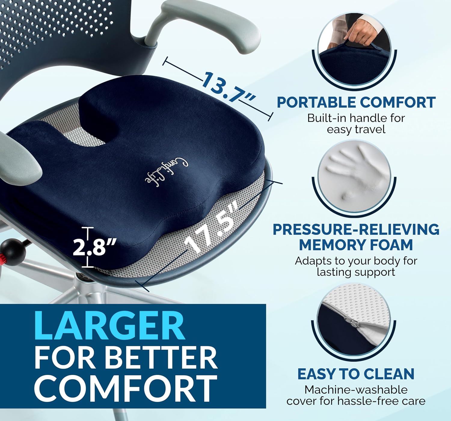 ComfiLife Gel Enhanced Seat Cushion – Office Chair Cushion – Non-Slip Gel & Memory Foam Coccyx Cushion for Tailbone Pain - Desk Chair Car S…