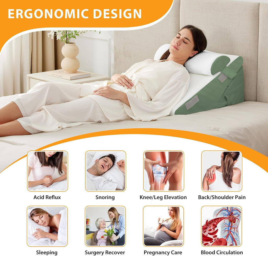 Ruqmuis 3PCS Wedge Pillow Set for After Surgery, Adjustable 9&12 Inch Bed Wedge Pillow for Sleeping, Incline Pillow Wedge for Headboard, Po…
