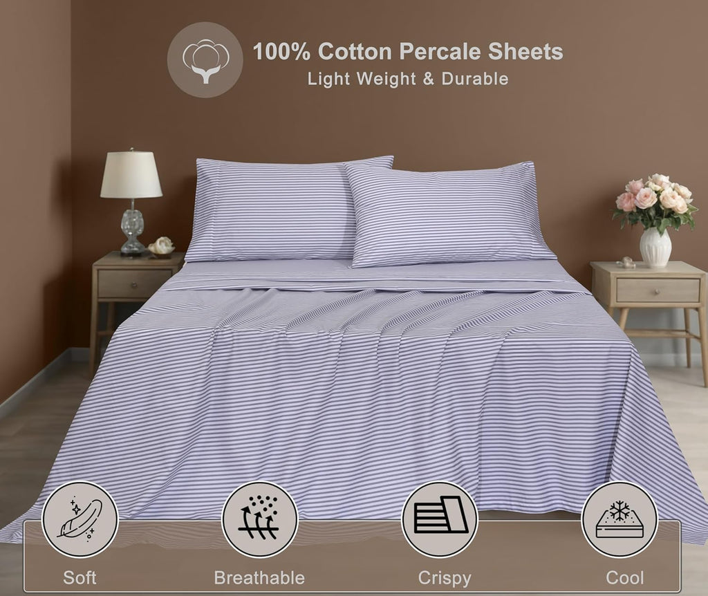 Zoyer 100% Cotton Sheets – King Size Percale Bedding, Cooling & Breathable, Durable with a Crisp, Soft & Comfortable Feel, 16" Deep Pocket,…