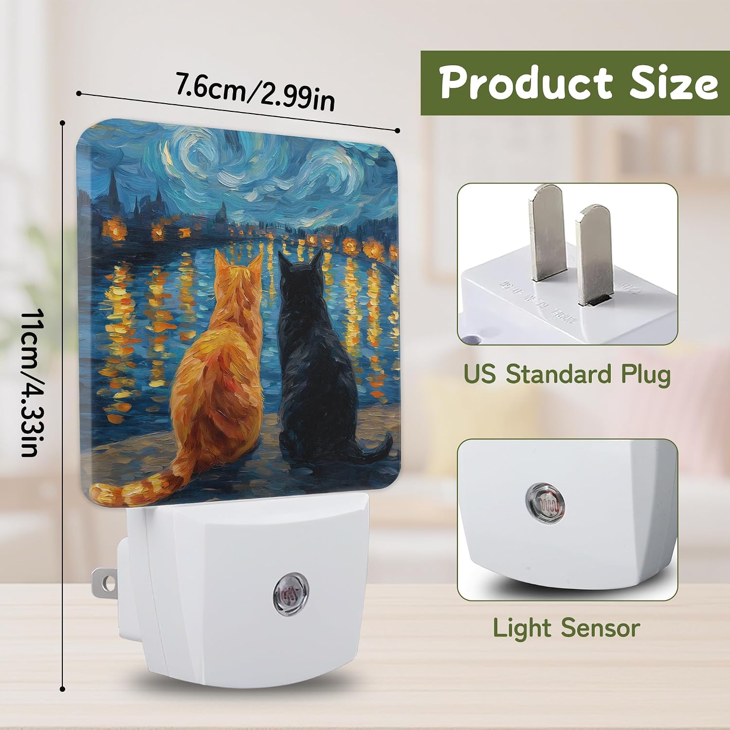 Starry Night Cats Night Lights Plug into Wall, Night Light with Dusk to Dawn Sensor for Bedroom Bathroom Kitchen Hallway Stairs…
