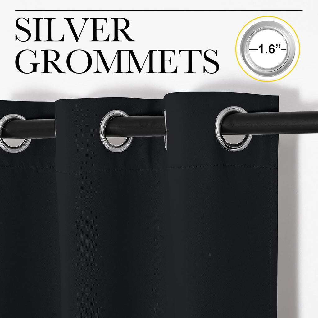 NICETOWN Bathroom Blackout Curtains and Drapes, Black Solid Thermal Insulated Grommet Blackout Drapery Panels for Window (2 Panels, 55…